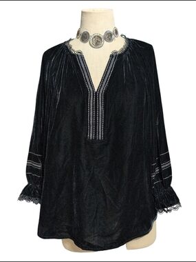 Nwt Democracy Black Velvet Tunic Top Lace Soft Casual Career Black Dress 1X